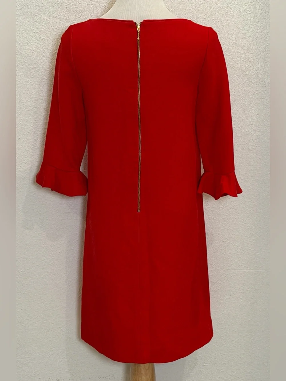 Kate Spade Luna Flare Ruffle Sleeve Dress 8 Red Wool Shift Holiday Office Party